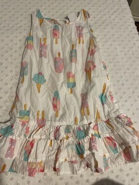 Girls' Ice Cream Print Ruffle Hem Casual Dress - White/Pastel